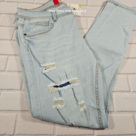 Men's Royal Spirit Denim Blue Jeans Size 36 New with tags ripped with patches - Picture 2 of 13